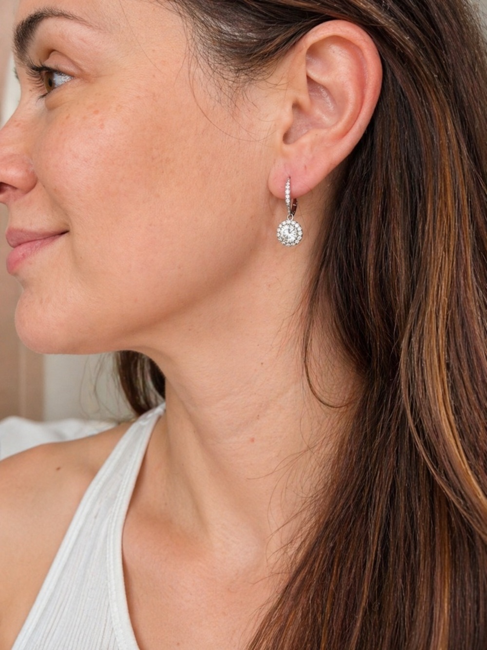Vintage Silver Rhinestone Drop Earrings – Sparkling Halo Dangle Earrings
